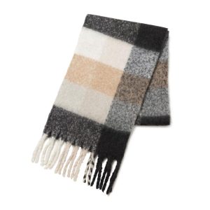 VIS 【リサイクルポリ】ブロックチェック太フリンジマフラー