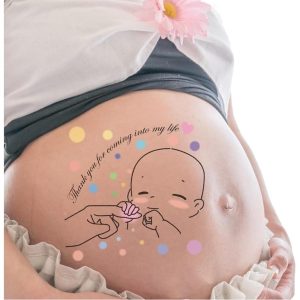 マタニティフォト ボディーシール タトゥーシール ボディペイント 妊娠記録 説明書付 練習用シール付(type4,  22cm)