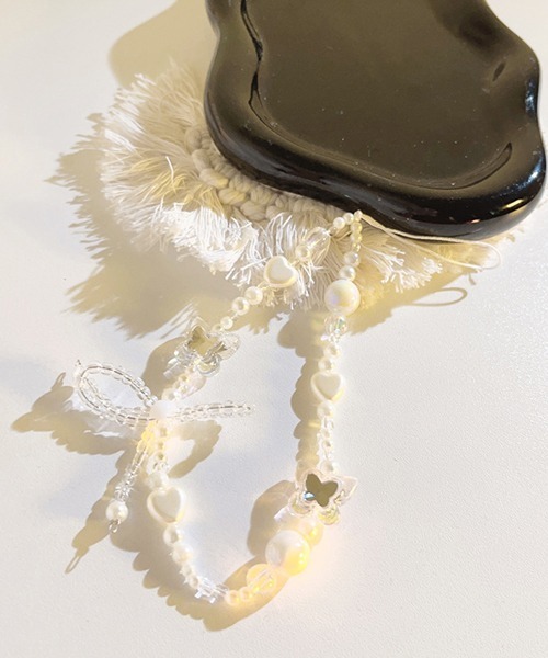 VIBGYOR Women キーホルダー 「urge select」ホワイトカラー リボン×バタフライ×ハート ストラップ