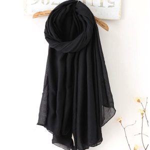 即納 黒いストール 無地 ロング 大判 スカーフ マフラー 薄手 ショール 夏 春 秋 大きいサイズ 柔らかい 綿麻 綿混 おしゃれ 定番 シンプル