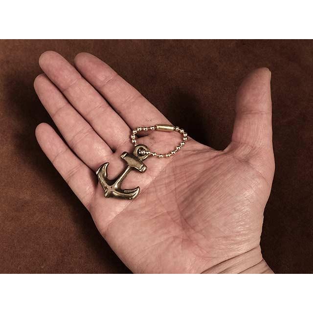 ボールチェーン付き 真鍮製 錨 チャーム(ゴールド)キーホルダー キーリング ネックレス ブラス ペンダントトップ イカリ アンカー - 画像 (3)