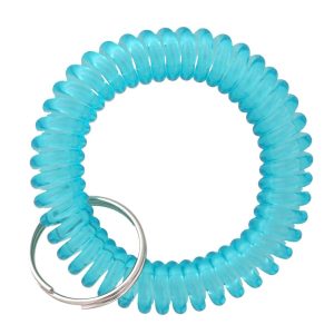 コイルキーホルダー 手首用 100個入 コイルブレスレット 伸縮性 キーホルダーパーツ カラフル 紛失防止 二重リング付き ブラック クリア ブルー グリーン ピンク