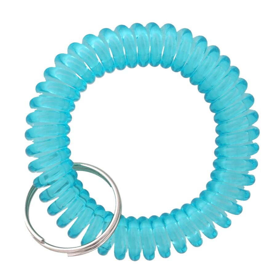 コイルキーホルダー 手首用 100個入 コイルブレスレット 伸縮性 キーホルダーパーツ カラフル 紛失防止 二重リング付き ブラック クリア ブルー グリーン ピンク
