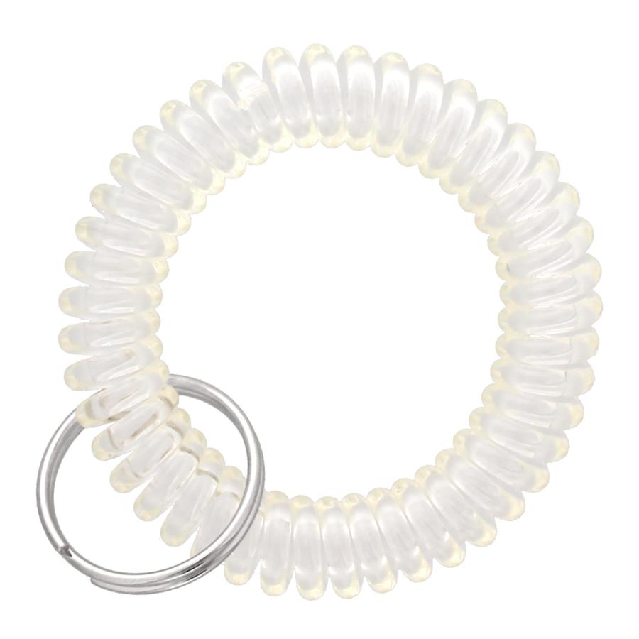 コイルキーホルダー 手首用 100個入 コイルブレスレット 伸縮性 キーホルダーパーツ カラフル 紛失防止 二重リング付き ブラック クリア ブルー グリーン ピンク - 画像 (2)