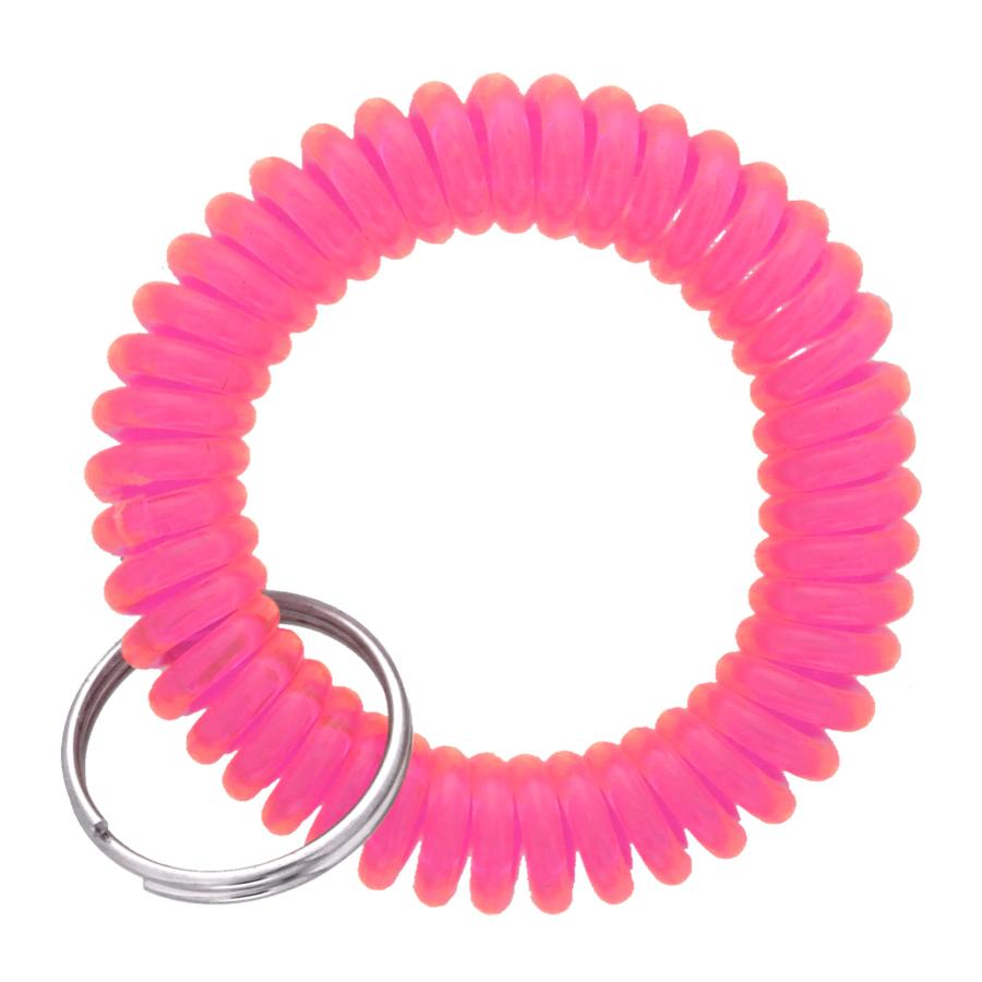 コイルキーホルダー 手首用 100個入 コイルブレスレット 伸縮性 キーホルダーパーツ カラフル 紛失防止 二重リング付き ブラック クリア ブルー グリーン ピンク - 画像 (4)