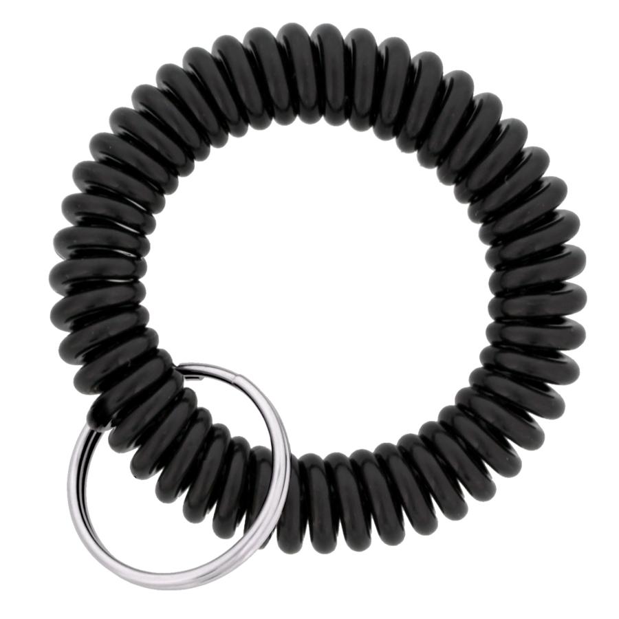 コイルキーホルダー 手首用 100個入 コイルブレスレット 伸縮性 キーホルダーパーツ カラフル 紛失防止 二重リング付き ブラック クリア ブルー グリーン ピンク - 画像 (5)