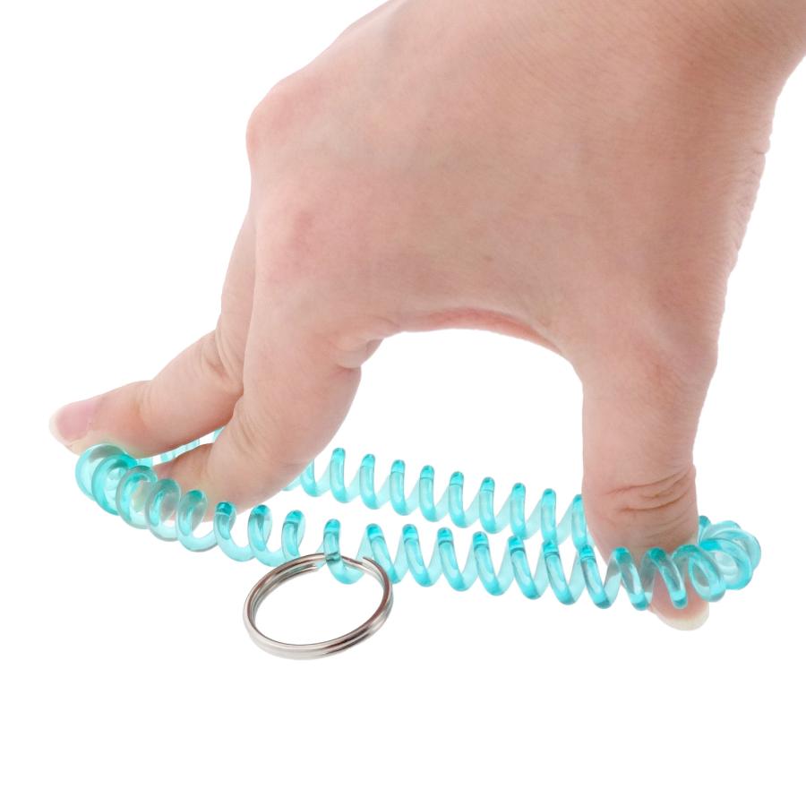 コイルキーホルダー 手首用 100個入 コイルブレスレット 伸縮性 キーホルダーパーツ カラフル 紛失防止 二重リング付き ブラック クリア ブルー グリーン ピンク - 画像 (7)