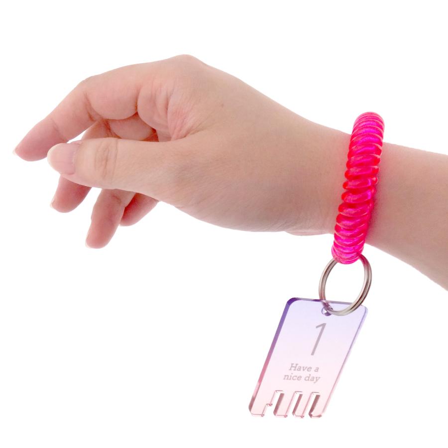 コイルキーホルダー 手首用 100個入 コイルブレスレット 伸縮性 キーホルダーパーツ カラフル 紛失防止 二重リング付き ブラック クリア ブルー グリーン ピンク - 画像 (9)