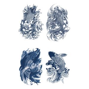 ジャグアタトゥー タトゥーシール 2週間で消えるタトゥー ヘナタトゥー 本物志向 鯉 4枚セット