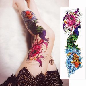 タトゥーシール 肩から手首 孔雀 鯉 蓮 qb3058特長・3枚セット