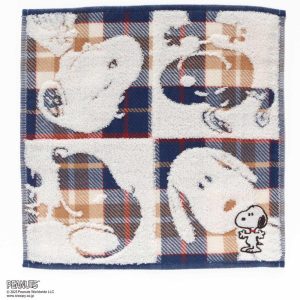 PEANUTS スヌーピー　表ガーゼ・裏タオルハンカチ　4フェイス　ネイビー