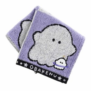オバケーヌ　タオルハンカチ　オバケーヌとユーフォーヌ　刺繍付き　パープル