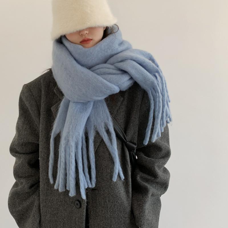 ストール マフラー レディース メンズ 無地 厚手 巻き物 フリンジ 秋 冬 防寒 ネックウォーマー 肩掛け ロングマフラー 膝掛け 暖かい - 画像 (4)