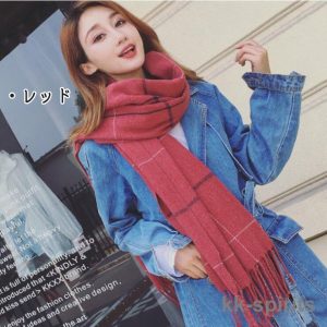 ロングマフラー フリンジ 大判マフラー ストール レディース チェック柄 大判 保温性 防寒 ペアルック プレゼント