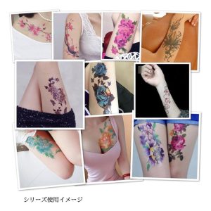 タトゥーシール 花 腕 足 脚 肩 彩り鮮やか 縦長 リアル 防水 長持ち 685