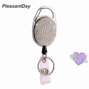 リールキーホルダー カラビナ クリップ 2WAY ベルトループ キーチェーン キーリング ラインストーン カードホルダー 伸縮式 ID IC 社員証