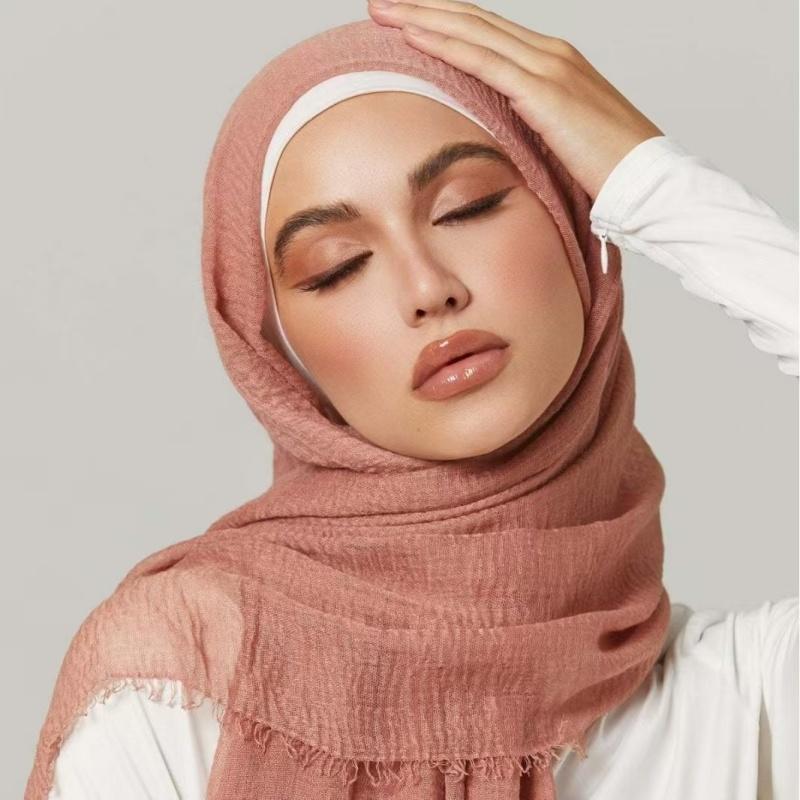 plusnao ストール レディース 大判 シンプル 無地 かわいい おしゃれ 薄手 スカーフ シワ感 リネン調 透け感 ワッシャー 女性 大人女子 婦人 冷房対策 - 画像 (2)