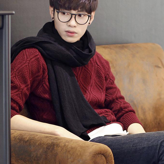 マフラーロングマフラーストールロング無地膨らみ厚手ユニセックス春秋ブラックダークグレーネイビーラ+C383 - 画像 (3)