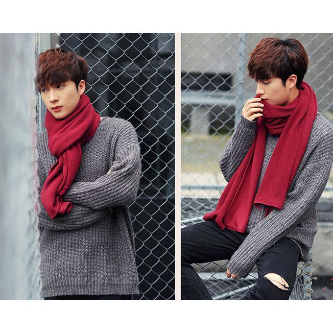 マフラーロングマフラーストールロング無地膨らみ厚手ユニセックス春秋ブラックダークグレーネイビーラ+C383 - 画像 (4)