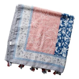 ガーゼストール ガーゼマフラー レディース 女性 ペイズリー柄 民族的 タッセル付き カジュアル おしゃれ UV対策 紫外線対策 日焼け防止 薄手 春