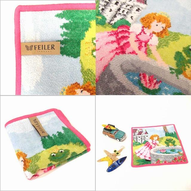 feiler 【並行輸入品】FEILER フェイラー  ハンカチ　タオル　FAIRY TALES カエルの王様 グリム童話 濃いピンク　井戸と姫