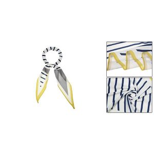 uxcell シルクスカーフ ひし形 ネッカチーフ リボンスカーフ 髪飾り ヘッドバンド ストライプ レディース イエロー 118x35cm