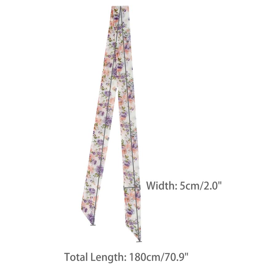 Elerevyo スカーフ 女性 花柄シフォンスカーフ スクエアネックスカーフ ネッカチーフ スキニー ロングリボン ヘアバンド ロングホワイト1 1 - 画像 (3)