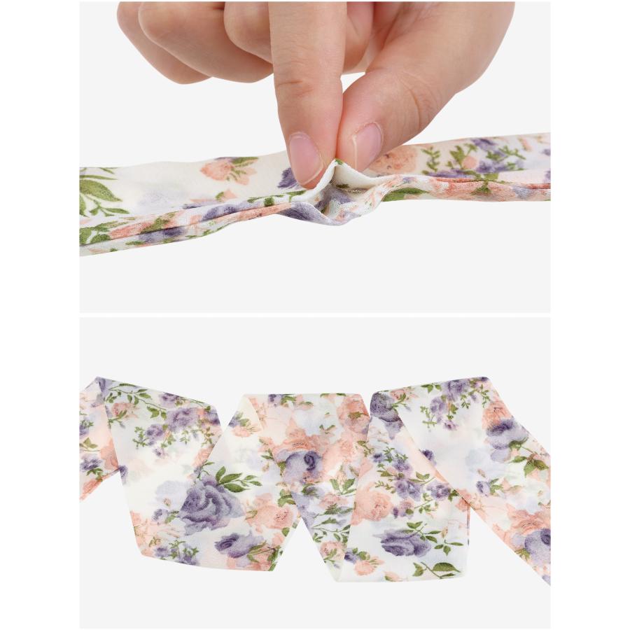 Elerevyo スカーフ 女性 花柄シフォンスカーフ スクエアネックスカーフ ネッカチーフ スキニー ロングリボン ヘアバンド ロングホワイト1 1 - 画像 (4)