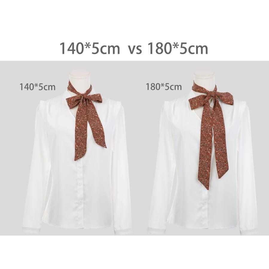 Elerevyo スカーフ 女性 花柄シフォンスカーフ スクエアネックスカーフ ネッカチーフ スキニー ロングリボン ヘアバンド ロングホワイト1 1 - 画像 (6)