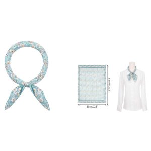 Elerevyo レディースフローラルストライププリントスクエアスカーフ、フラワーコットンブレンドガーゼヘッドスカーフネッカチーフ ティールグリーン