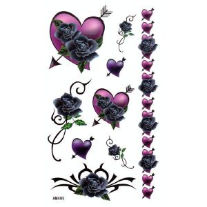 タトゥーシール 薔薇・ハート・ライン 17x10cm　ハロウィン　仮装 コスプレ HM499