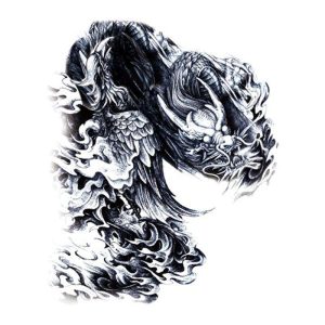 Giyomi Tattoo 特大タトゥーシール ドラゴン龍 大型・A4サイズ 刺青シール リアル龍 入れ墨 そっくり (黒)