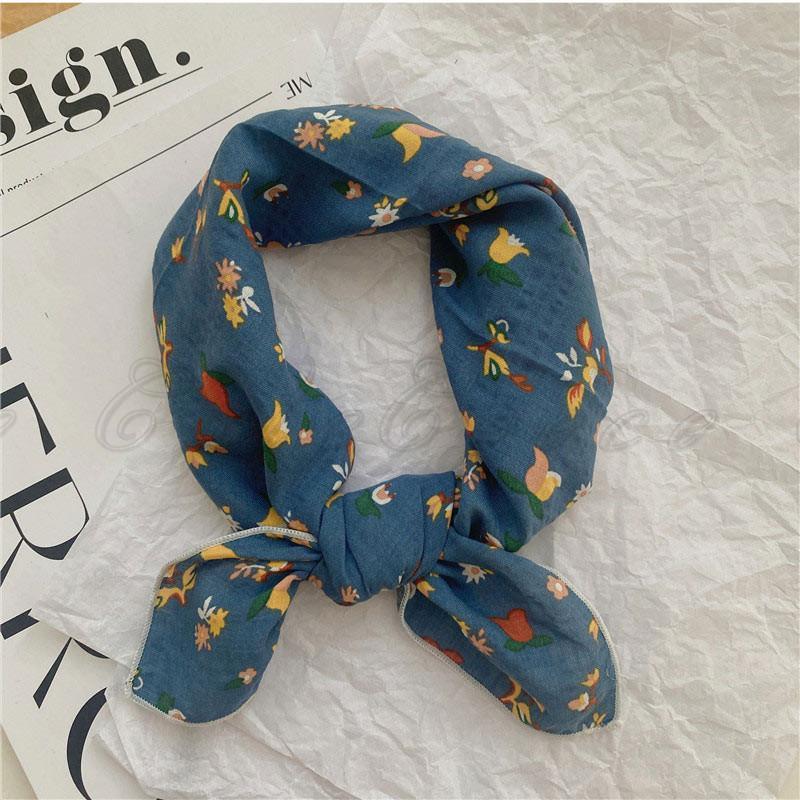スカーフ レディース ネックスカーフ 綿麻 UVカット 首巻き 正方形 花柄 バンダナ コットン 多機能 シンプル 軽量 薄手 アクセサリー 春夏秋 通勤 - 画像 (3)