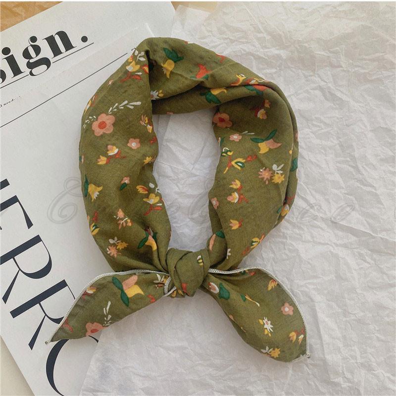 スカーフ レディース ネックスカーフ 綿麻 UVカット 首巻き 正方形 花柄 バンダナ コットン 多機能 シンプル 軽量 薄手 アクセサリー 春夏秋 通勤 - 画像 (5)